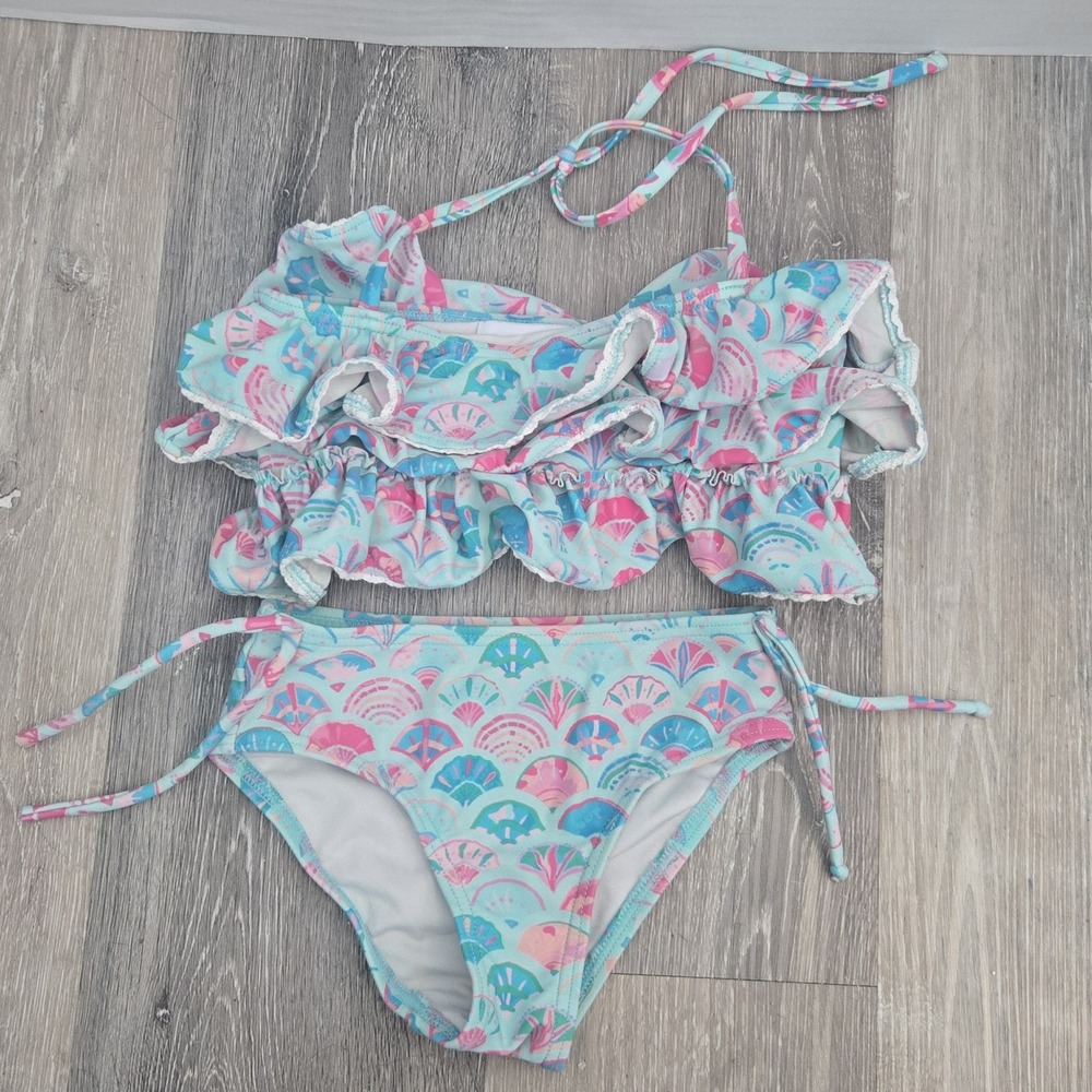 SweetHoney Sweet Honey 3T Toddler Girl Swimsuit Pink Blue Seashells 2 pc bikini